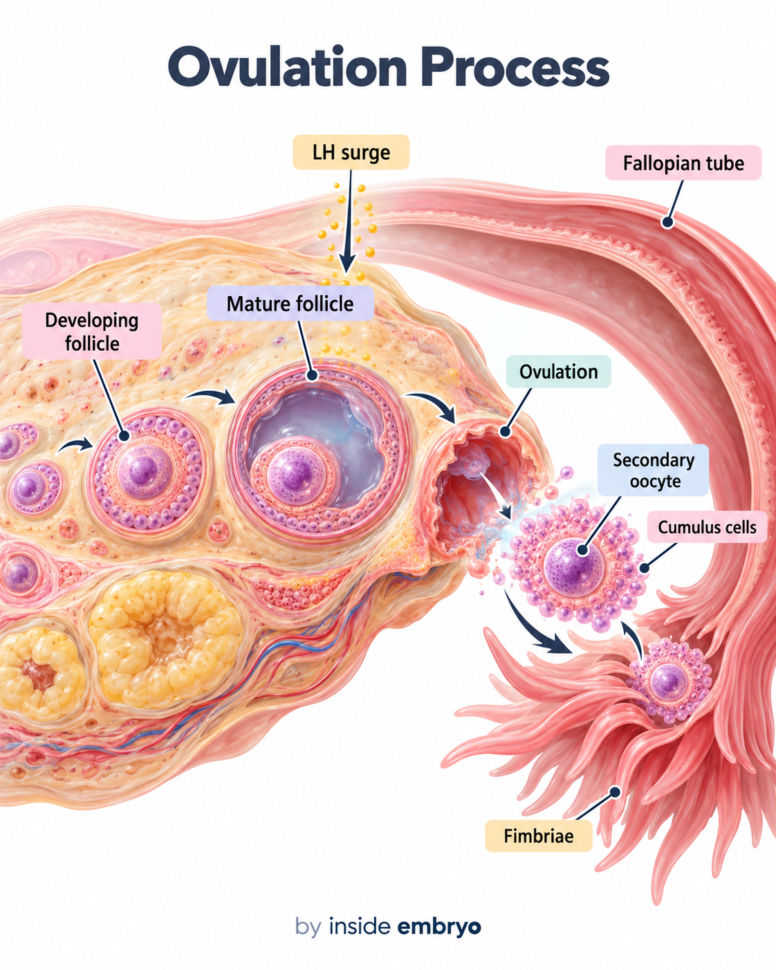 Educational diagram explaining the process of ovulation