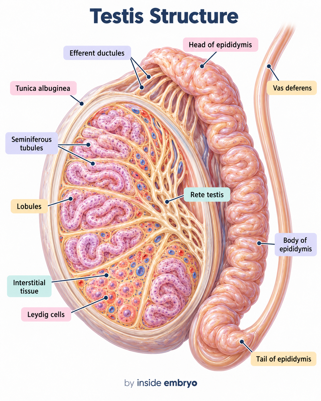 Educational diagram showing the structure of the testis