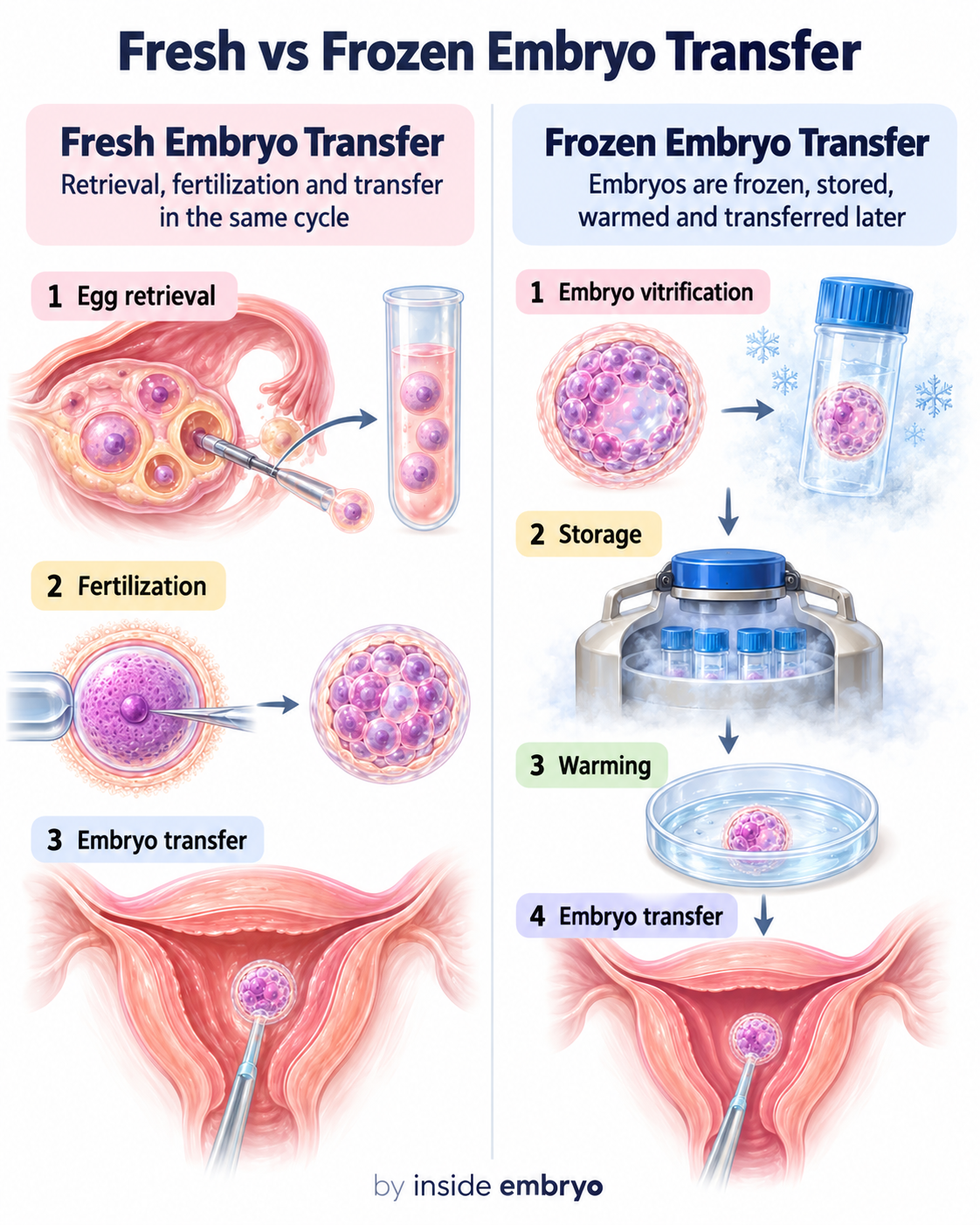 Fresh versus frozen embryo transfer educational comparison