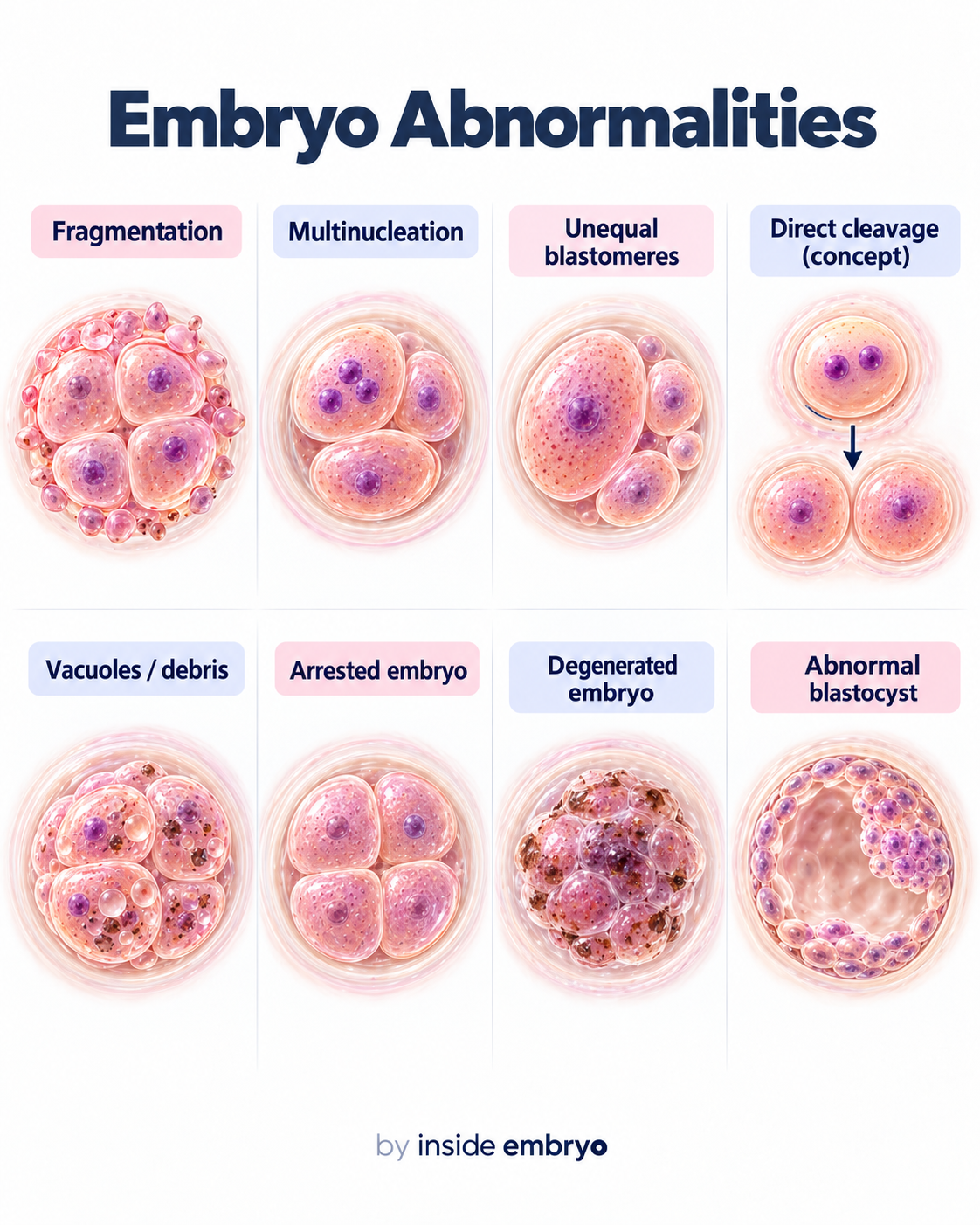 Educational diagram showing embryo morphological abnormalities