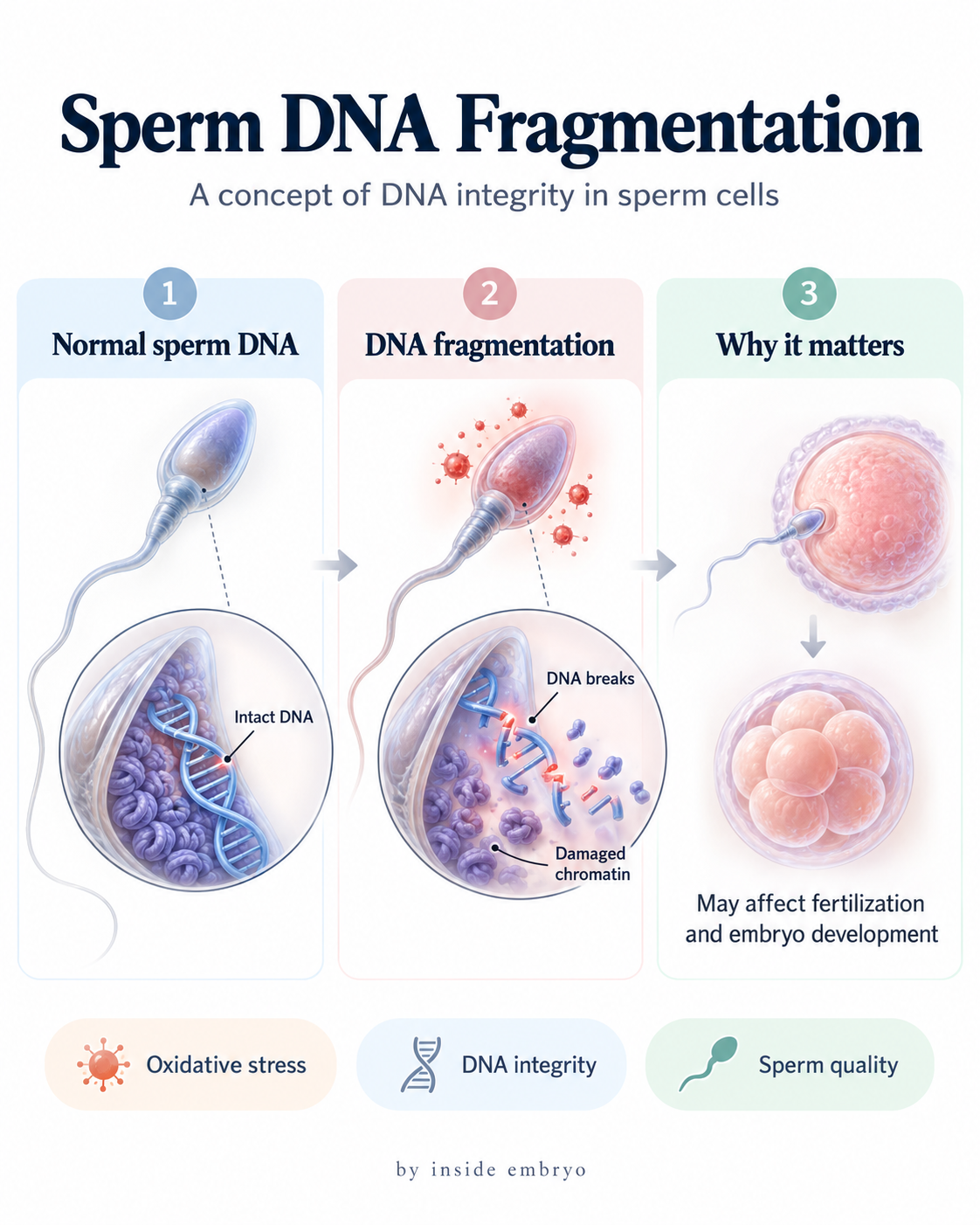 Educational infographic explaining sperm DNA fragmentation